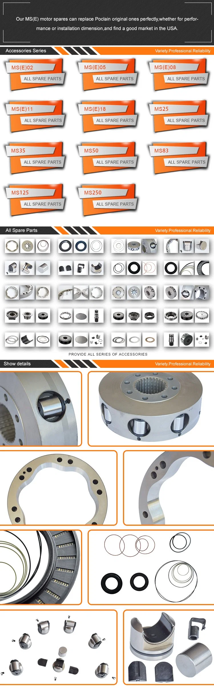 China Poklain Ms Series Ms02 Ms05 Ms08 Ms11 Ms18 Ms25 Ms35 Ms50 Ms83 Ms125 Ms250 Ms 08 Ms 18 Radial Piston Wheel Repair Spare Kit Poclain Hydraulic Motor Parts